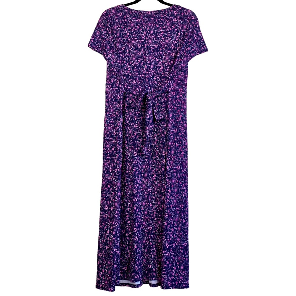 J. Jill Versatile V-Neck Dress A-Line Button Front Paisley Pink Midi Tie - Picture 16 of 16